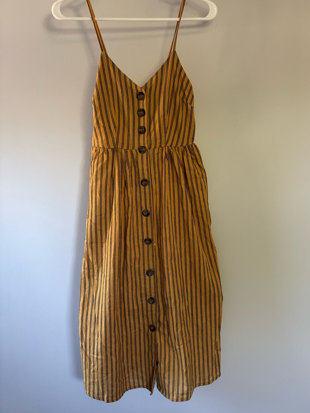Japna Striped Mustard Button-Front Sundress